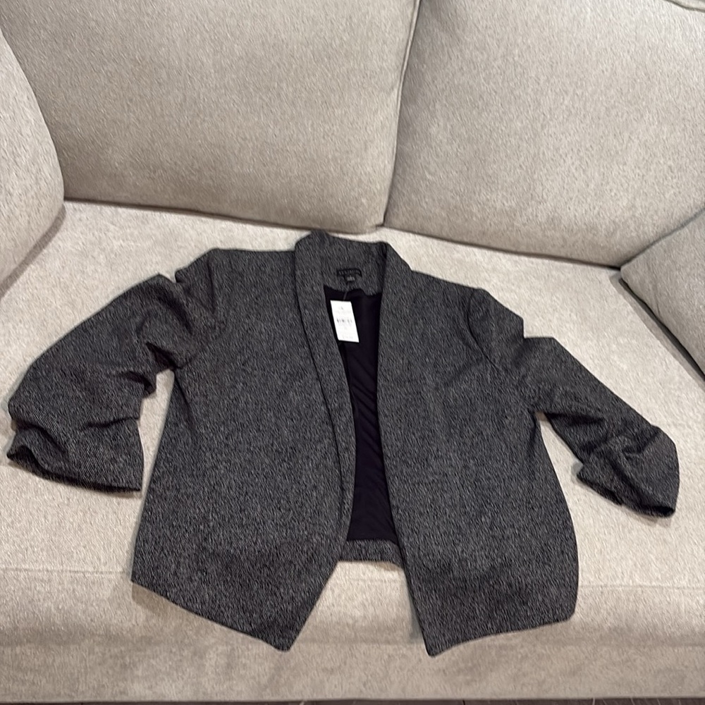 Womens Charcoal Gray Open-Front Collarless Jacket